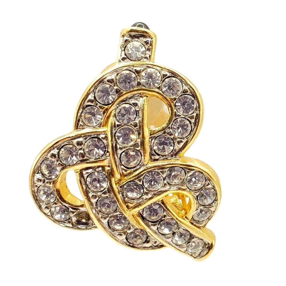 Swarovski Crystal Knot Clip On Earrings Gold Rhinestone Signed Swan Vintage 90s